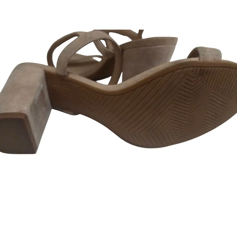 BP Womens Beige Suede Block Heel Ankle Strap Sandals‎ Size 8